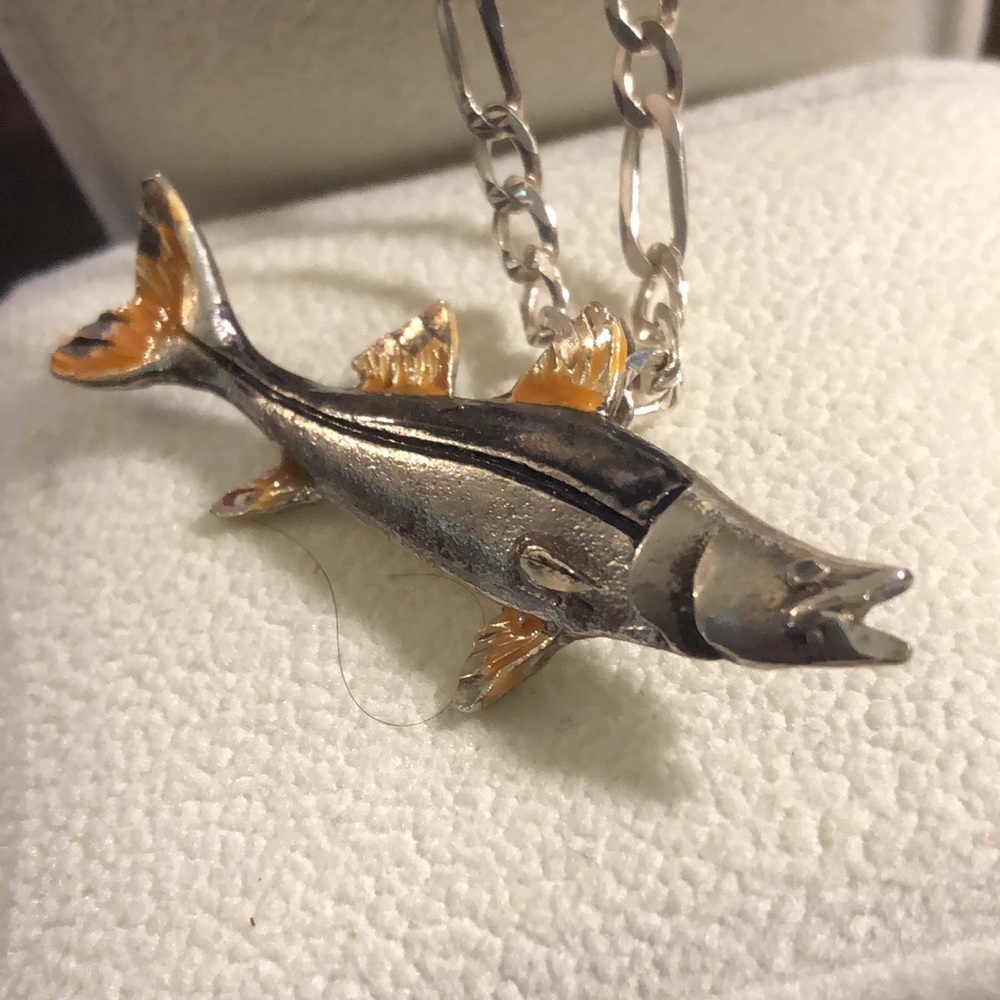 Handmade Sterling SALMON Pendant w/24” .925 Figaro
